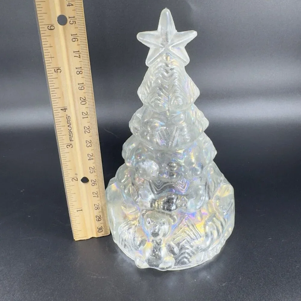 Vintage 1980s White Iridescent Glass Christmas Tree Hollow‎ Figurine Decor VTG